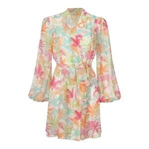 CAbi Sunset Kimono Long Baloon Sleeve Belted Womens Size L Multicolor Tropical